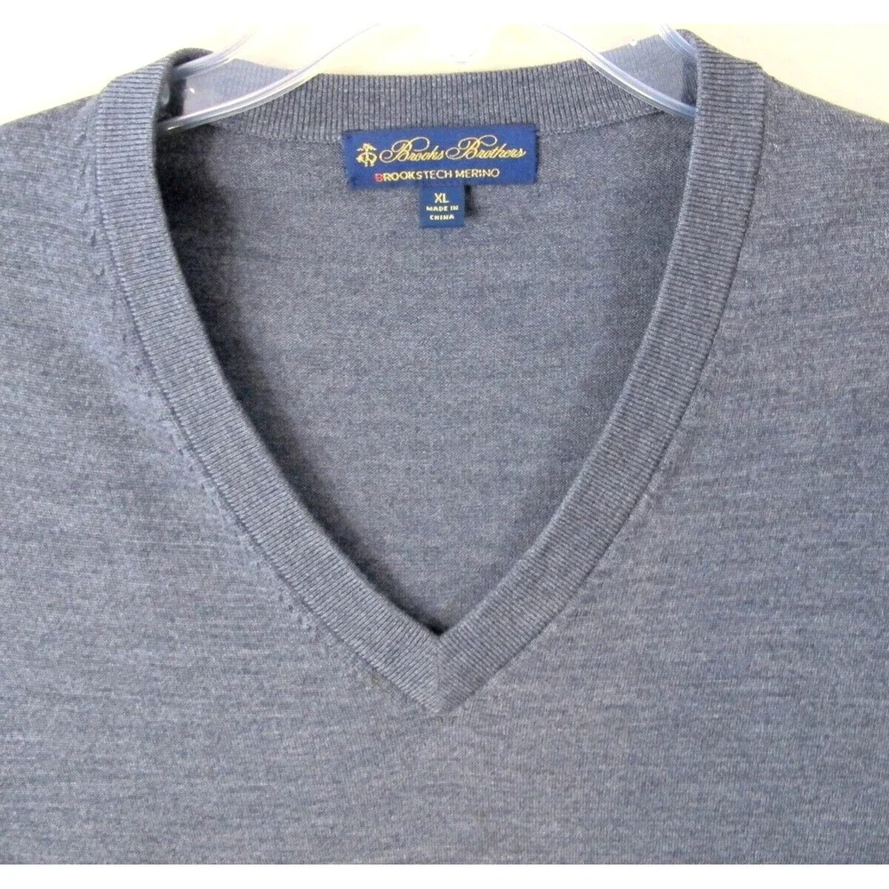 Brooks Brothers Brooks Tech Merino Wool Sweater Vest Gray Pullover V-Neck Men XL